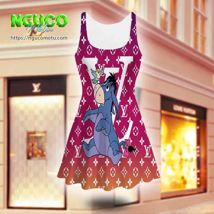 Lv and eeyore disney v4 louis vuitton sleeveless midi flared dress gift uninque for women
